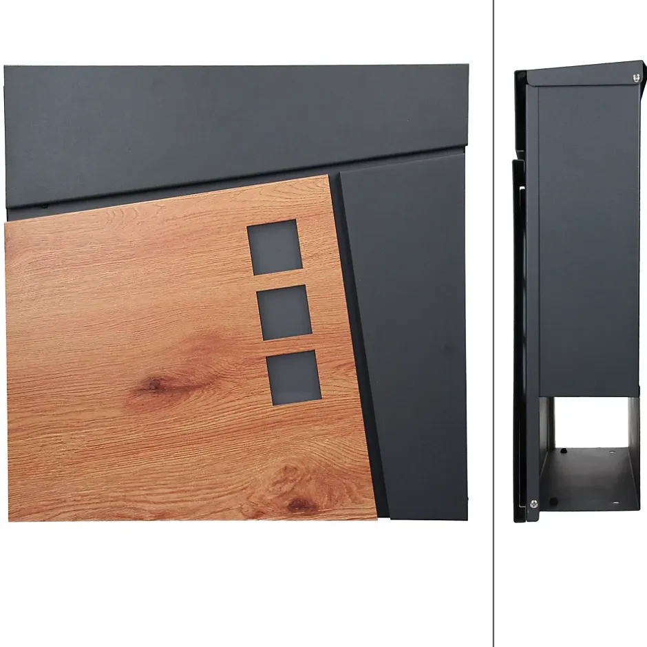 Boîte aux lettres murale moderne en acier anthracite aspect bois + 2 clés inclus^Ml-Design Hot