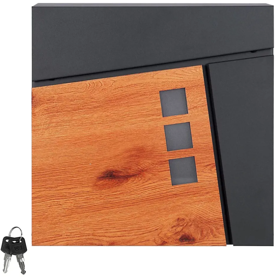 Boîte aux lettres murale moderne en acier anthracite aspect bois + 2 clés inclus^Ml-Design Hot