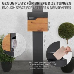 Boîte aux lettres sur pied boîte postale anthracite/aspect bois avec support^Ml-Design Sale