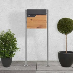 Boîte aux lettres sur pieds boîte postale anthracite/aspect bois +support argent^Ml-Design Clearance