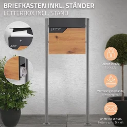 Boîte aux lettres sur pieds boîte postale anthracite/aspect bois +support argent^Ml-Design Clearance
