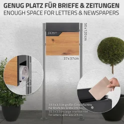 Boîte aux lettres sur pieds boîte postale anthracite/aspect bois +support argent^Ml-Design Clearance