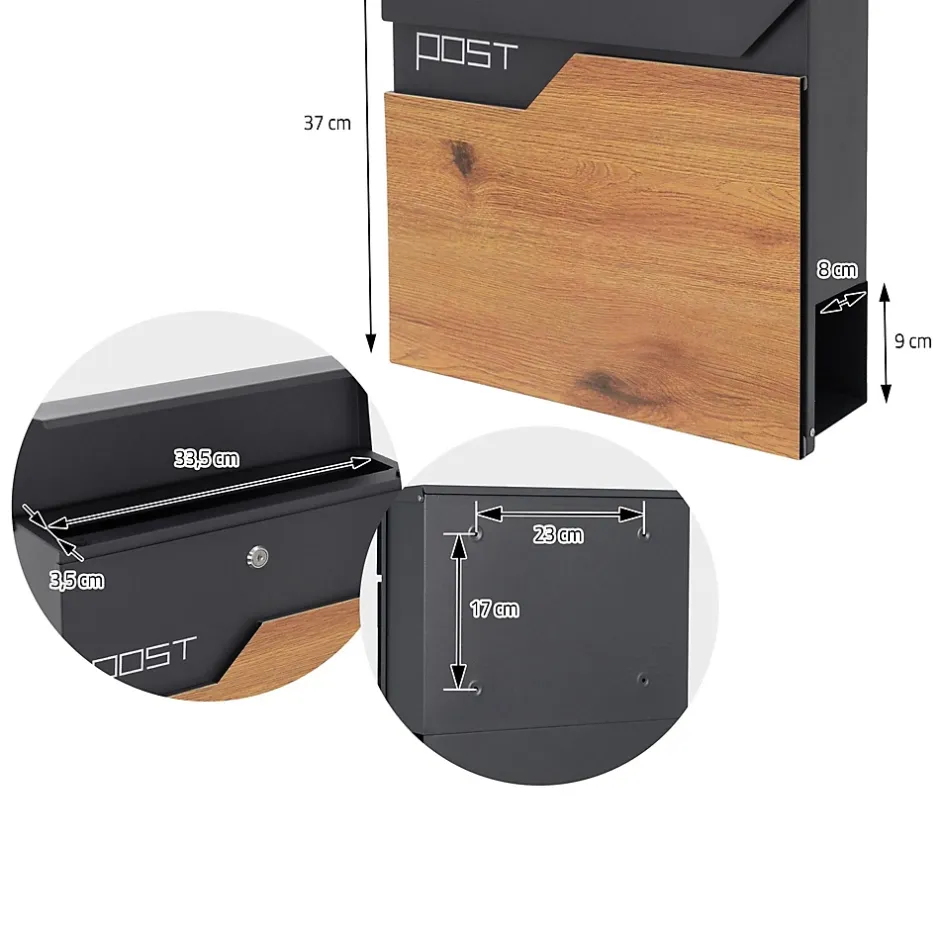 Boîte aux lettres sur pied piedestal boîte postale anthracite/aspect bois modern^Ml-Design New