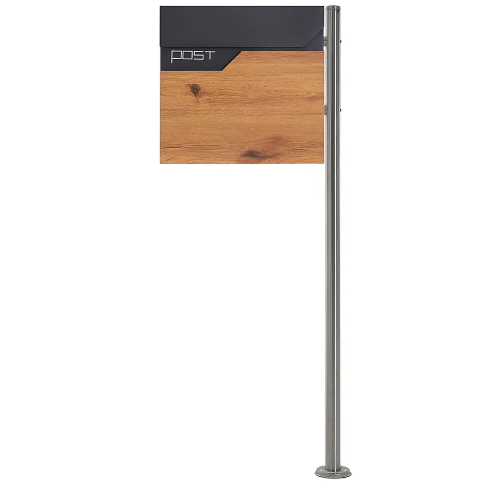 Boîte aux lettres sur pied piedestal boîte postale anthracite/aspect bois modern^Ml-Design New