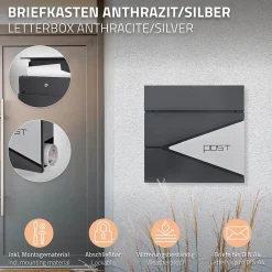 Boîte aux lettres sur une pied boîte postale en acier anthracite/argent moderne^Ml-Design Online