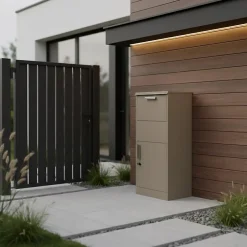 Boîte aux lettres taupe avec compartiment colis en acier galvanisé et double clés^Couleurs Du Monde