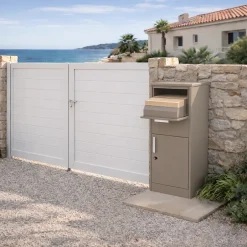 Boîte aux lettres taupe avec compartiment colis en acier galvanisé et double clés^Couleurs Du Monde