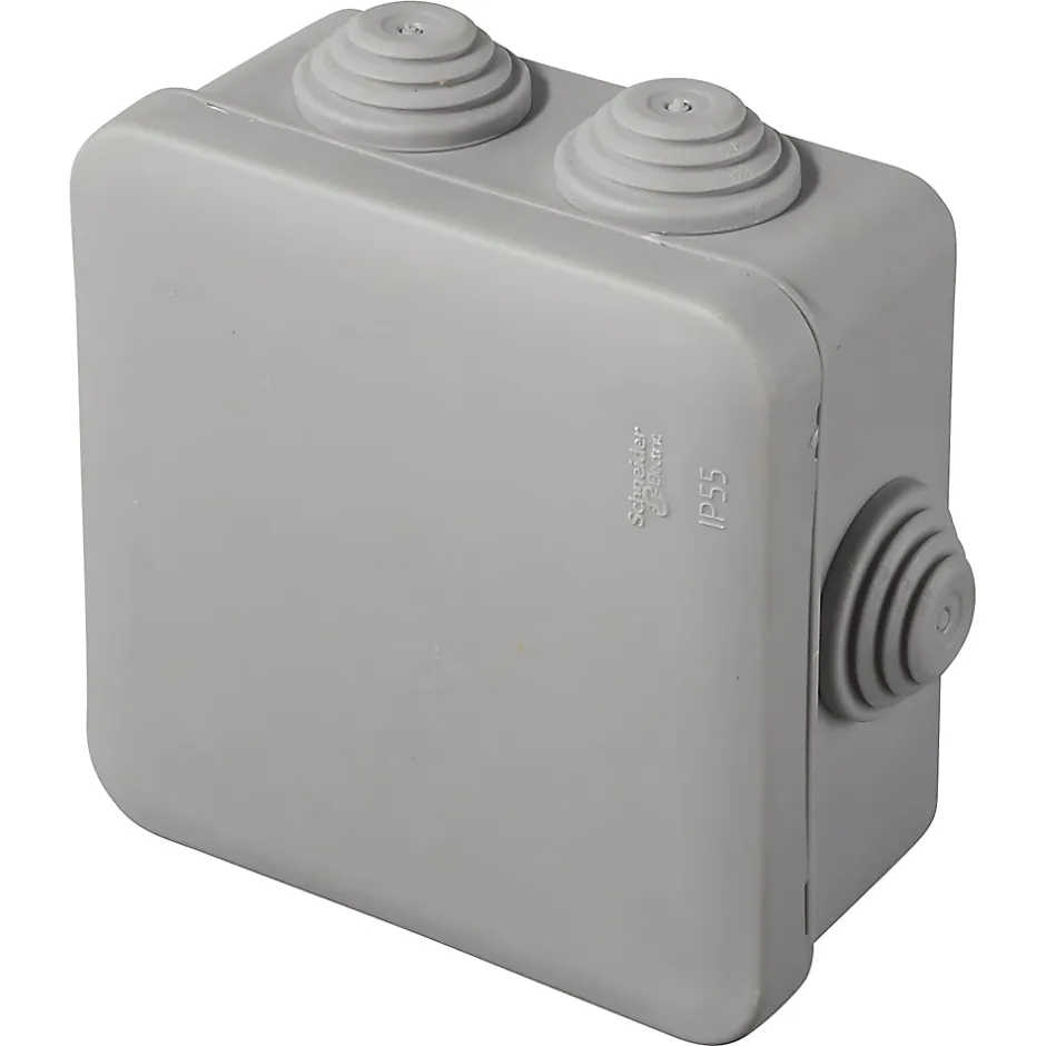 Boîte de dérivation carrée extérieure avec 7 passe-câbles et système de verrouillage 80 x 80 x 45 mm Mureva gris^Schneider Electric Sale