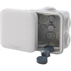 Boîte de dérivation carrée extérieure avec 7 passe-câbles et système de verrouillage 65 x 65 x 45 mm Mureva Box gris-Schneider Electric Online