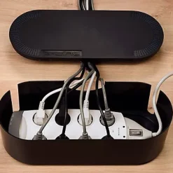 Boîte de rangement de câbles noir L. 415 x l. 165 mm, bloc 6 prises-D-Line Online