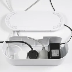 Boîte de rangement de câbles blanc L. 325 x l. 125 mm, bloc 4 prises-D-Line Outlet
