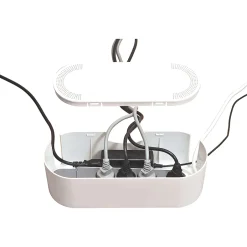 Boîte de rangement de câbles blanc L. 325 x l. 125 mm, bloc 4 prises-D-Line Outlet