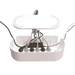 Boîte de rangement de câbles blanc L. 415 x l. 165 mm, bloc 6 prises^D-Line