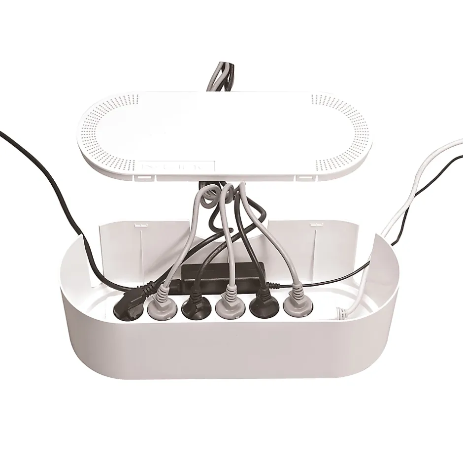 Boîte de rangement de câbles blanc L. 415 x l. 165 mm, bloc 6 prises^D-Line