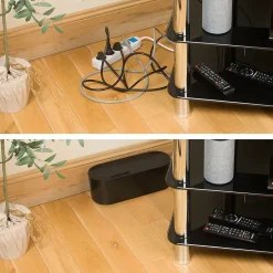 Boîte de rangement de câbles noir L. 325 x l. 125 mm, bloc 4 prises^D-Line Best