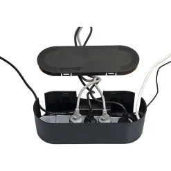 Boîte de rangement de câbles noir L. 325 x l. 125 mm, bloc 4 prises^D-Line Best