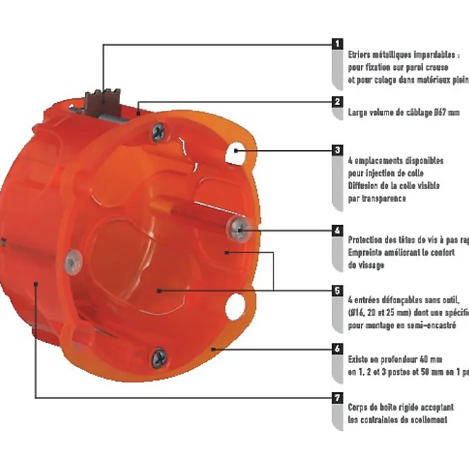 Boîte d'encastrement multimatériaux - Batibox - - Diamètre 67 x 40 mm - 1 poste-Legrand Hot