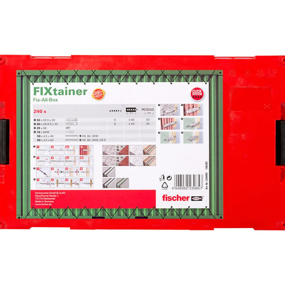 Boîte Modulable Fixtainer Tous Matériaux 534092 Avec 240 Chevilles Ux, Sx Et Gk Avec Vis^Fischer New