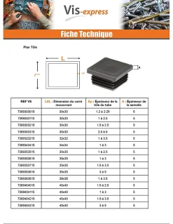 Bouchon carré 25X25 épaisseur tole du tube 1.5 à 3.5 Polyethylène noir - 30 pièces^Vis Express Clearance