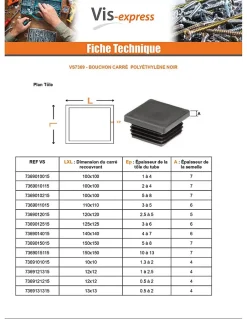 Bouchon carré 30X30 épaisseur tole du tube 1.2 A2.25 Polyethylène noir - 30 pièces-Vis Express Clearance