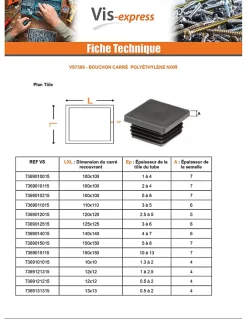 Bouchon carré 16X16 épaisseur tole du tube 1 à 2.5 Polyethylène noir - 1 pièce-Vis Express Hot