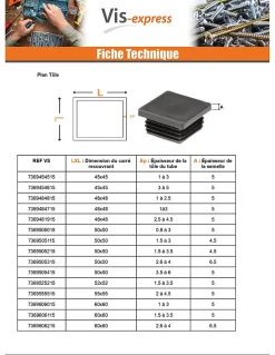 Bouchon carré 95X95 épaisseur tole du tube 3.5 à 5.5 Polyethylène noir - 1 pièce^Vis Express Discount