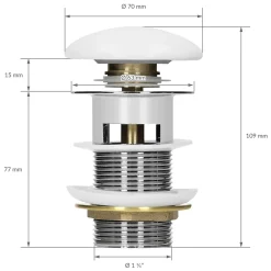 Bouchon de vidange H109mm blanc universel pop-up pour lavabo avec trop-plein joints inclus-Luxebath Hot