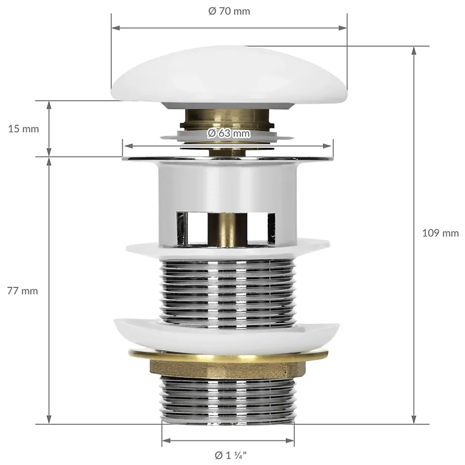 Bouchon de vidange H109mm blanc universel pop-up pour lavabo avec trop-plein joints inclus-Luxebath Hot