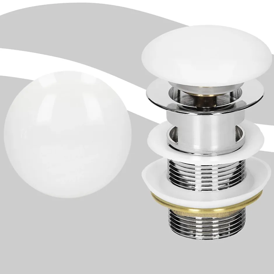 Bouchon de vidange H109mm blanc universel pop-up pour lavabo avec trop-plein joints inclus-Luxebath Hot