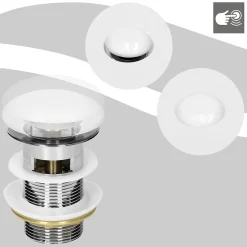 Bouchon de vidange H109mm blanc universel pop-up pour lavabo avec trop-plein joints inclus-Luxebath Hot