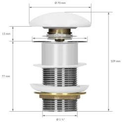 Bouchon de vidange H109mm blanc universel pop-up pour lavabo sans trop-plein avec joints-Luxebath Best