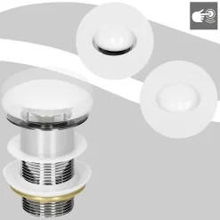 Bouchon de vidange H109mm blanc universel pop-up pour lavabo sans trop-plein avec joints-Luxebath Best