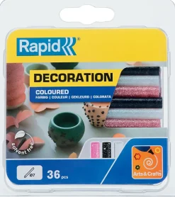 Bâton de colle pailletée pour décoration Ø7mm x 94mm, lot de 36 x 3 couleurs (blanc, noir, or)-Rapid Hot