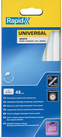 Bâton de colle universel blanche Ø12mm x 190mm, lot de 48-Rapid