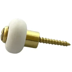 Butoir de sol MADE IN FRANCE en zamak laitonné avec vis. Bague en élastomère (caoutchouc) blanche. Diamètre 30mm hauteur 30mm.-Civic Industrie