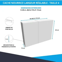 Cache nourrice plomberie en acier Blanc - Largeur réglable - Taille 4 : 650 x 605 à 1150 x 150 mm-Atole Online