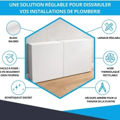 Cache nourrice plomberie en acier Blanc - Largeur réglable - Taille 4 : 650 x 605 à 1150 x 150 mm-Atole Online