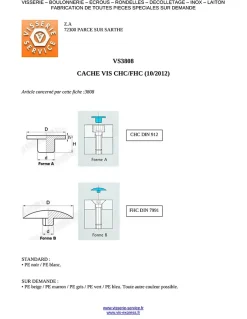 Cache tête Vis CHC FHC Clé de 8 HC8 8.5X15 Nylon RAL9010 blanc pur - 1 pièce^Vis Express Discount