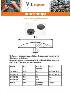 Cache vis Tête fraisée TORX TORX T15 Diamètre de tête: 12 Nylon RAL9010 blanc pur - 1 pièce^Vis Express Best