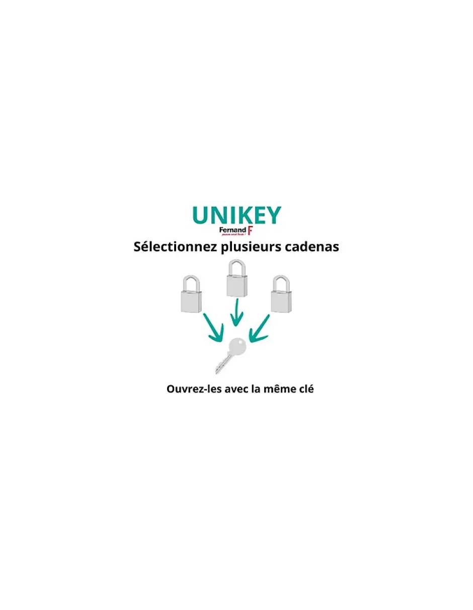 Cadenas à clé Fédéral Lock 720P UNIKEY (achetez-en plusieurs, ouvrez avec la même clé), 63.5mm, anse protégée, 2 clés -^Thirard Outlet
