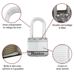 Cadenas à clé Excell M40EURD disque en acier inoxydable Ø70 mm hauteur de l'anse 16 mm-Master Lock Outlet