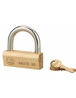 Cadenas à clé Nautic, laiton, intérieur, anse acier, 80mm, 3 clés --Thirard New