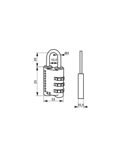 Cadenas à code, bagage, 25mm, anse acier nickelé, 3 chiffres -^SP Best