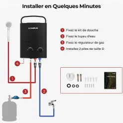 AY132B-DE Chauffe-eau instantanés portables de 5L/min au gaz Propane/Butane (50mbar)-Camplux Outlet