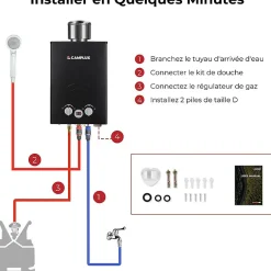 BW158BC Chauffe-eau instantané au propane/butane 6 l/min 30/37 mbar avec housse contre la pluie-Camplux Discount