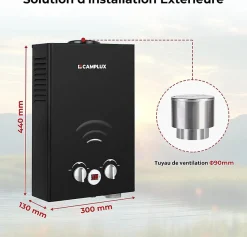 BW158BC Chauffe-eau instantané au propane/butane 6 l/min 30/37 mbar avec housse contre la pluie-Camplux Discount
