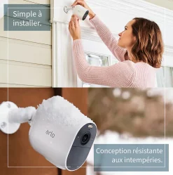 Caméra de vidéosurveillance sans fil Essential Spotlight 1080p blanche, lot de 3^Arlo New