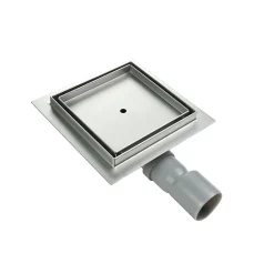 Caniveau de douche à carreler carré CIREA 20 x 20 cm, siphon anti-odeurs, drainage 36l/min, hauteur réglable^Saniverre