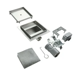 Caniveau de douche à carreler carré CIREA 20 x 20 cm, siphon anti-odeurs, drainage 36l/min, hauteur réglable^Saniverre