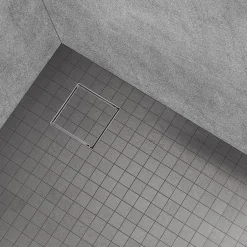 Caniveau de douche à carreler carré CIREA 20 x 20 cm, siphon anti-odeurs, drainage 36l/min, hauteur réglable^Saniverre